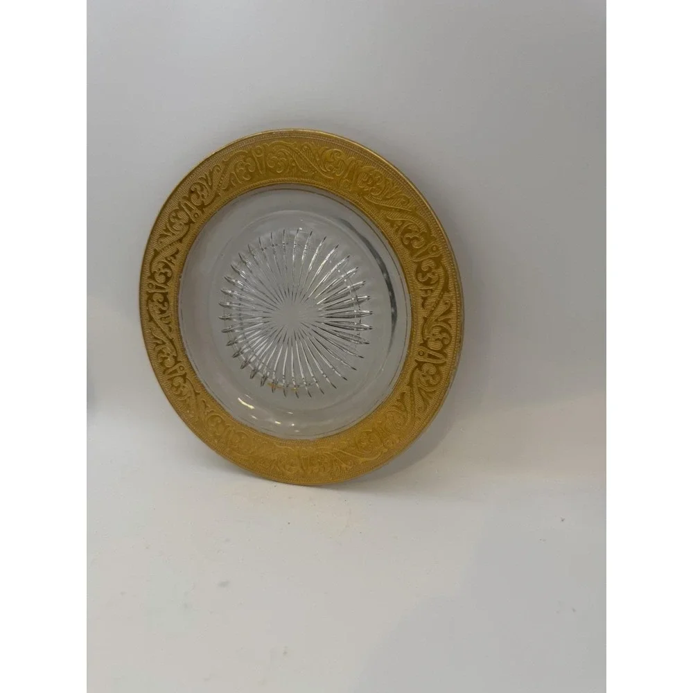 Vintage Gold Encrusted Clear Glass Dessert Salad Plate‎ 8